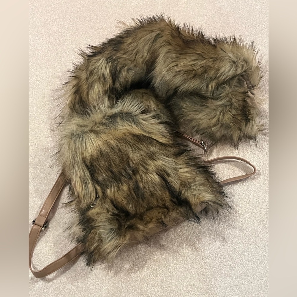 Dolls kill club Exx faux fur hooded backpack